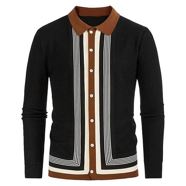 Men's Long Sleeve Striped Knit Cardigan Jacket 81152449X