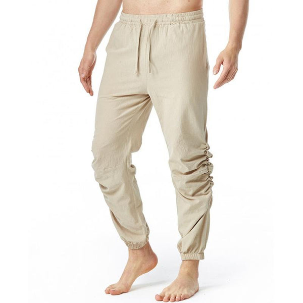 Men's Cotton Linen Drawstring Elastic Waist Casual Pants 12456278X