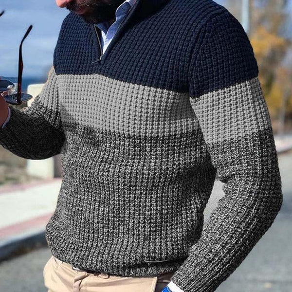 Men's Half Turtleneck Zip Colorblock Pullover Sweater 39502985M