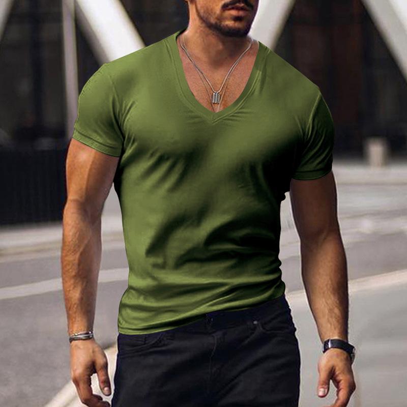 Men's Casual V Neck Solid Color Basic Short Sleeved T-shirt 53194486M