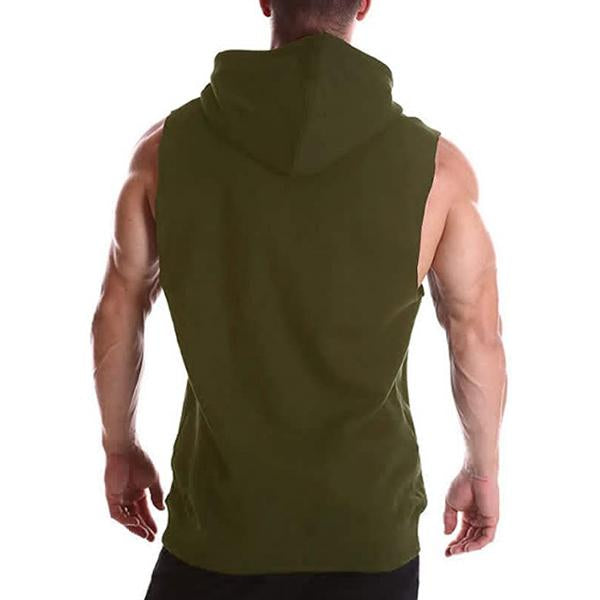 Men's Casual Hooded Solid Color Lace-Up Tank Top 44630439M