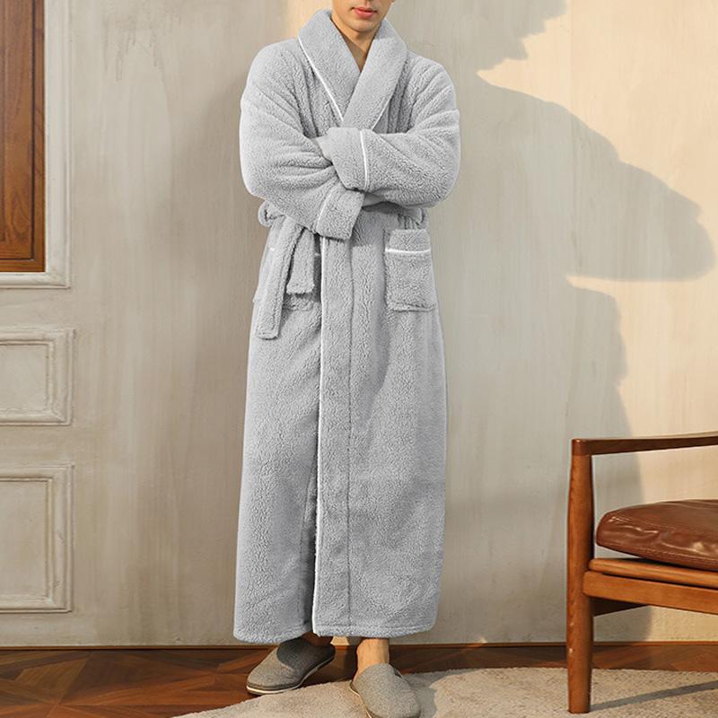 Men's Casual Lapel Belt Extended Pajama Robe 65673945M