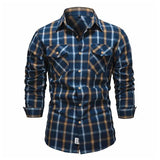 Mens Plaid Long Sleeve Shirt 46265674X Navy / S Shirts & Tops