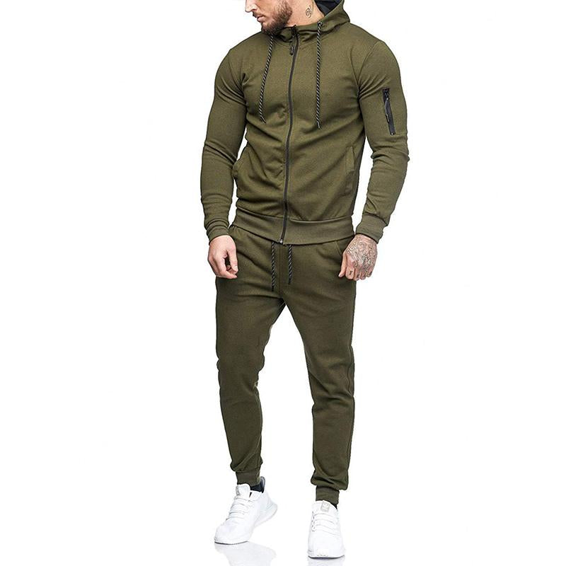 Men's Casual Sports Hooded Zipper Sweatshirt Trousers Set 59192174M