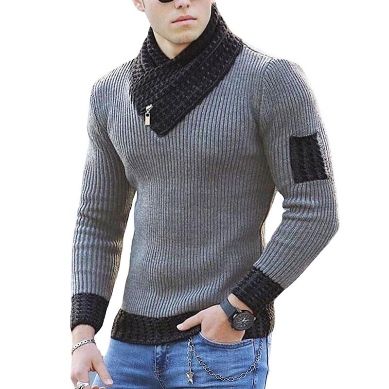 Men's Casual Slim Sleeve Scarf Collar Pullover Sweater 03292607M