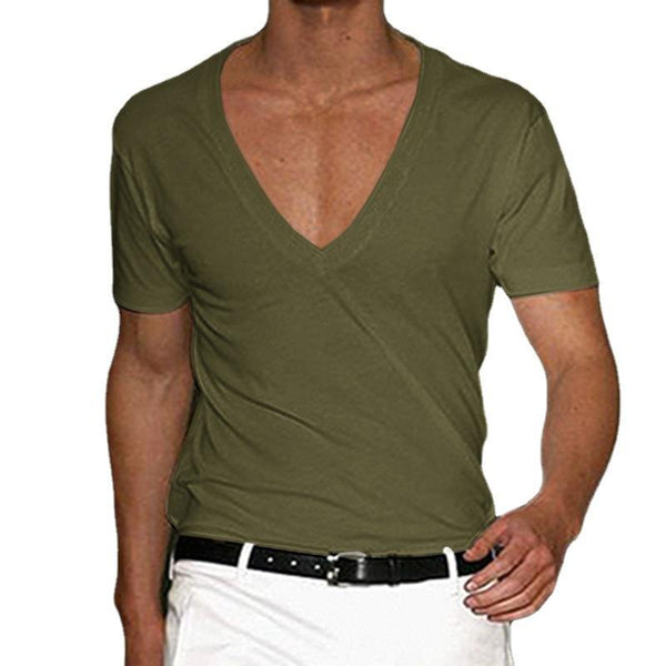 Men's Fitness Sports Solid Color Deep V Neck T-Shirt 03993602X