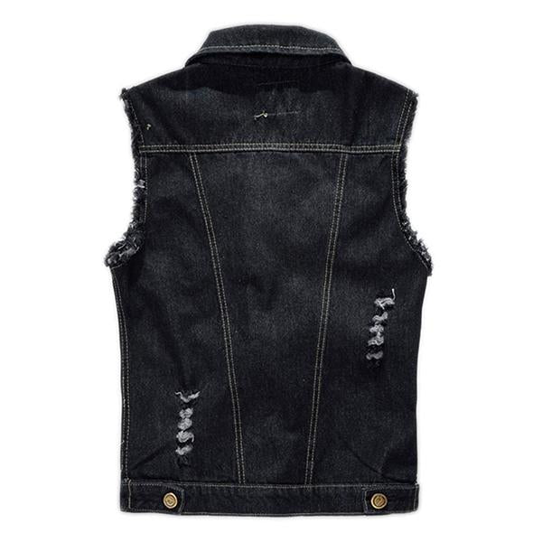 Mens Casual Distressed Frayed Denim Vest 14987136M Vests