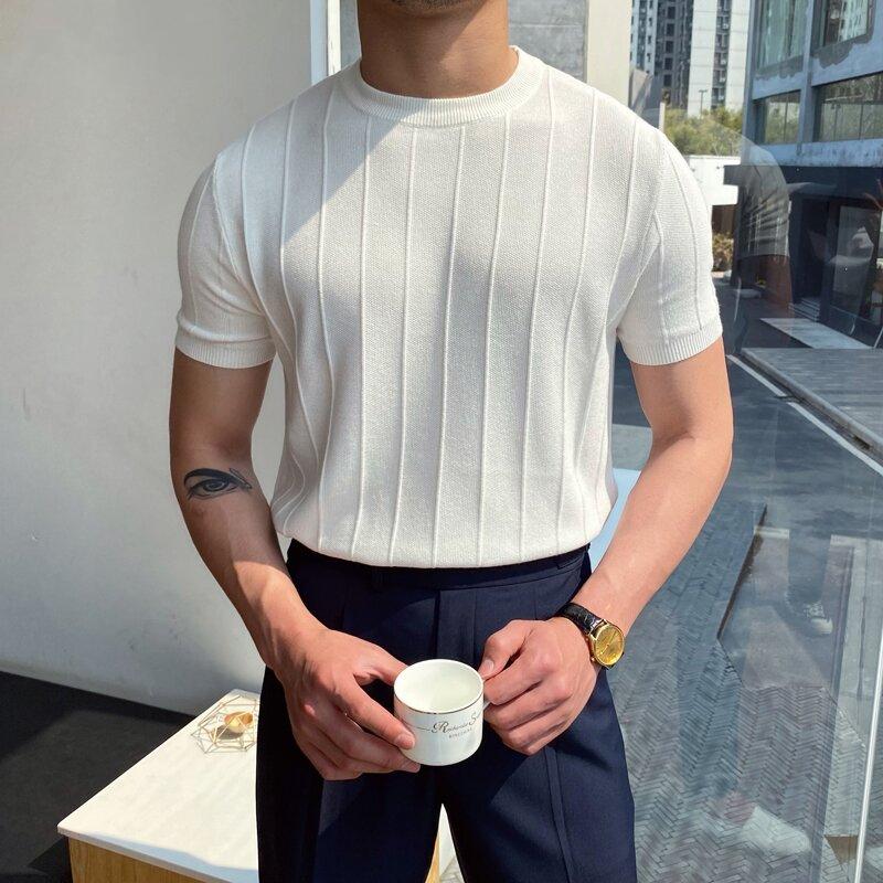 Men's Round Neck Solid Color Knitted T-shirt 50122676X