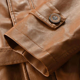Men's Vintage Hooded Mid Length Leather Coat 39111752M