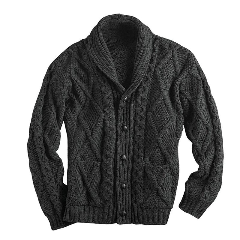 Men's Solid Color Long Sleeve Lapel Knit Cardigan 74013913X
