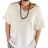 Men's Casual V-neck Loose Short-sleeved Sweater 04412762M