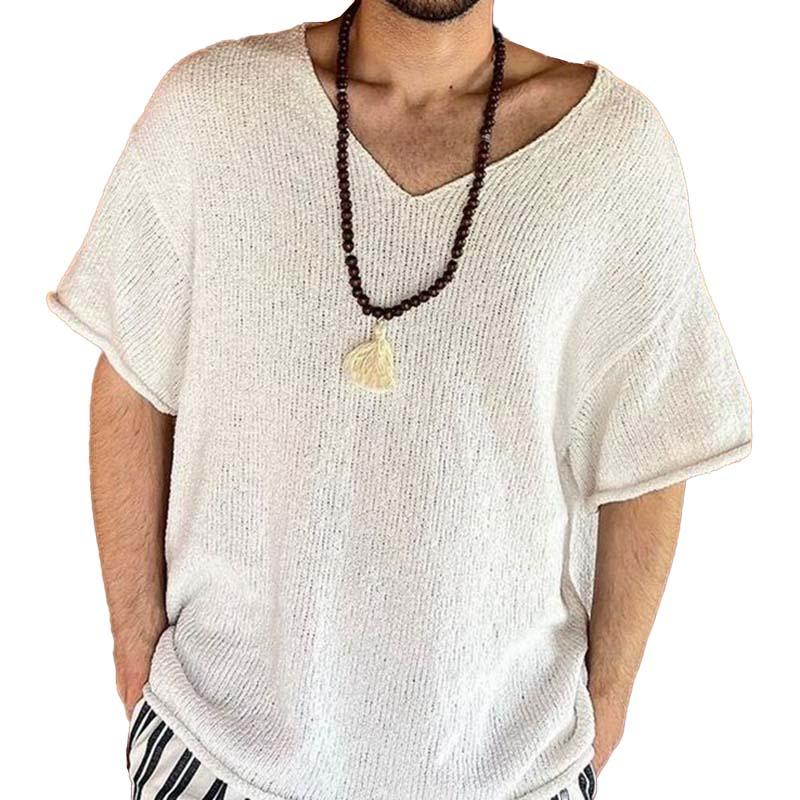 Men's Casual V-neck Loose Short-sleeved Sweater 04412762M