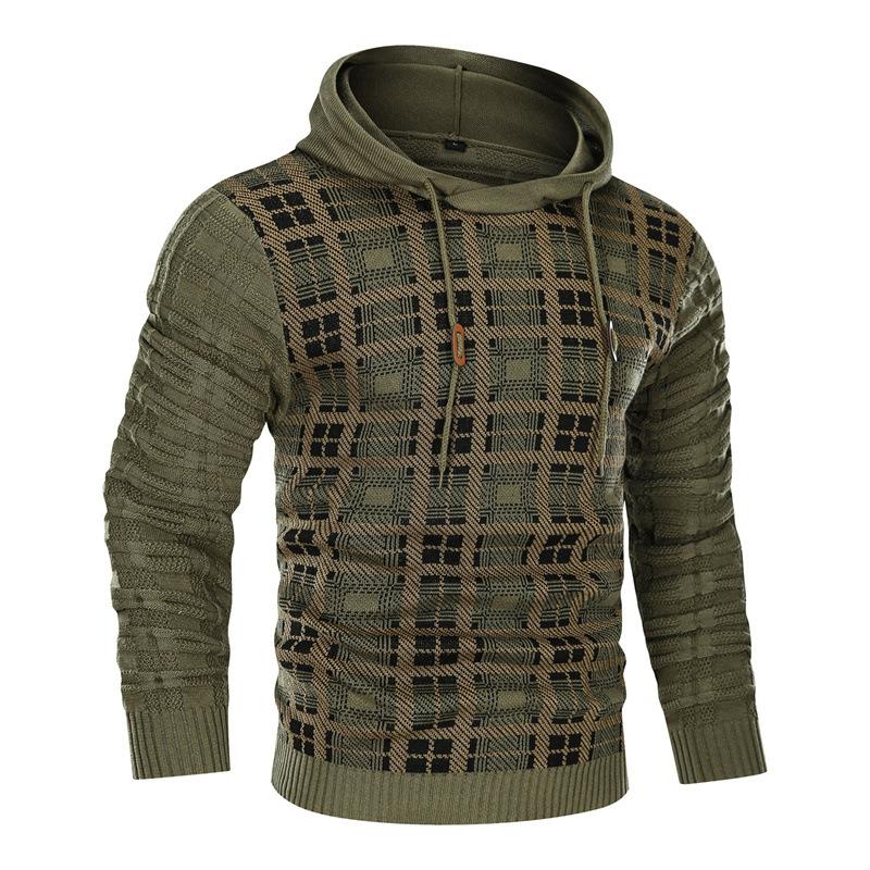 Men's Jacquard Pullover Knit Hooded Sweater 89883141X