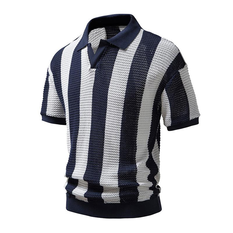 Men's Summer Lapel Openwork Knitted Short-sleeved Polo Shirt 99057324M