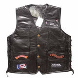 Mens Embroidered Badge Leather Biker Vest 34397283A Vests