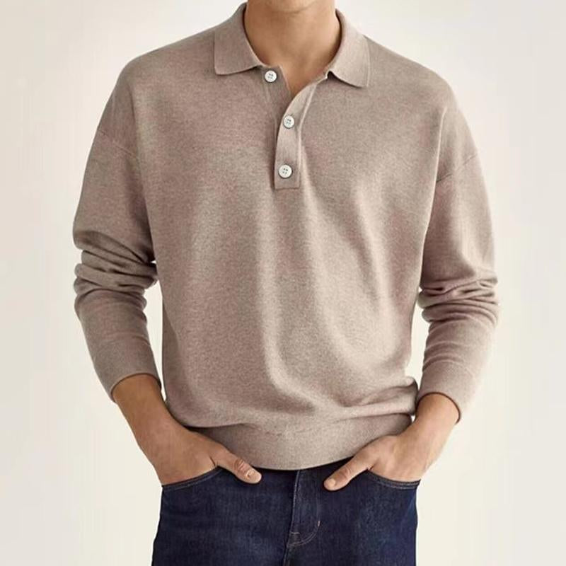 Men's Solid Lapel Long Sleeve Polo T-Shirt 72727356Y