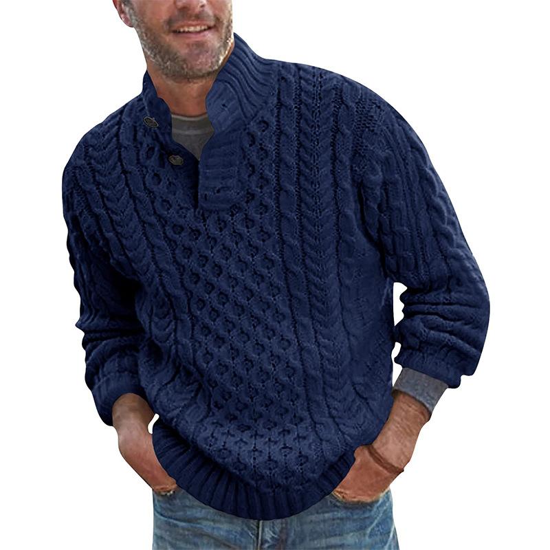 Men's Half Turtleneck Buttoned Long Sleeve Knit Sweater 61527082M