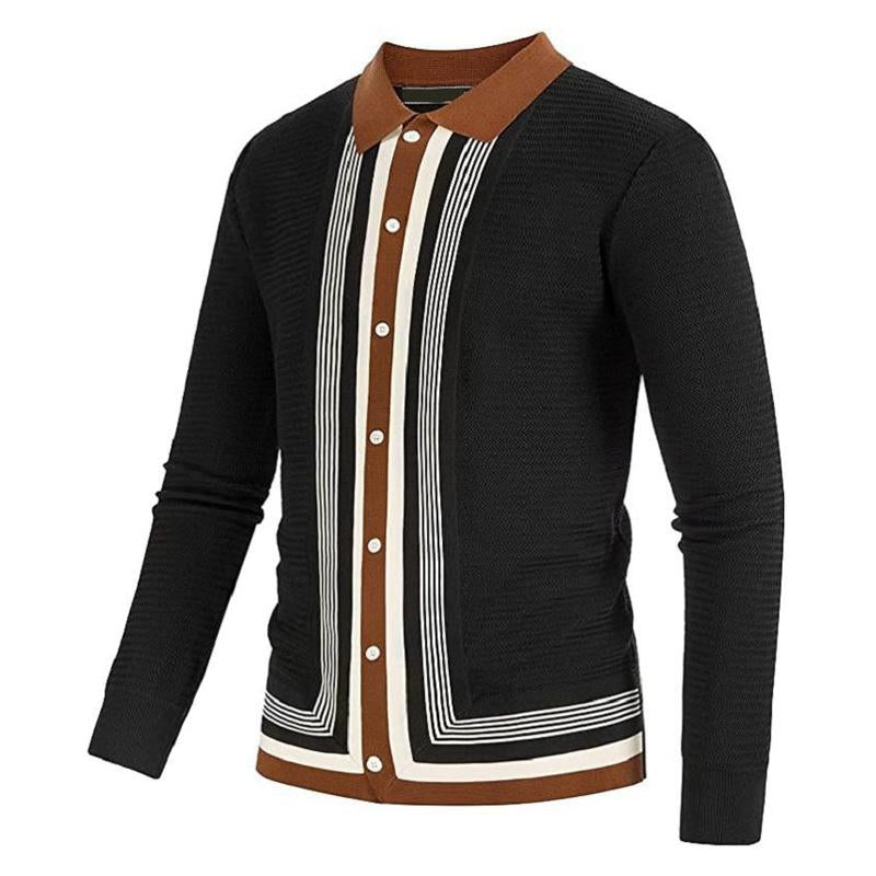 Men's Long Sleeve Striped Knit Cardigan Jacket 81152449X