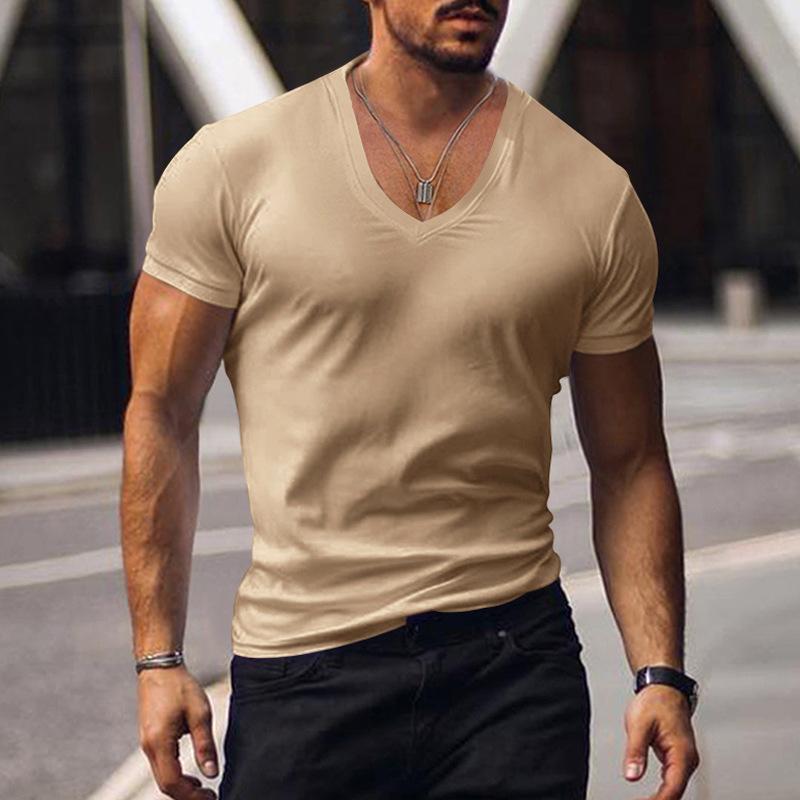 Men's Casual V Neck Solid Color Basic Short Sleeved T-shirt 53194486M