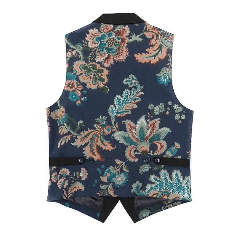 Gilet con risvolto e stampa floreale vintage da uomo 05466408X