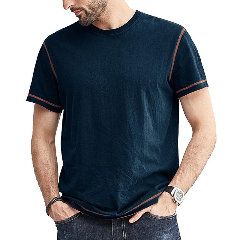 Men's Solid Color Topstitched Short Sleeve T-Shirt 76680510Y