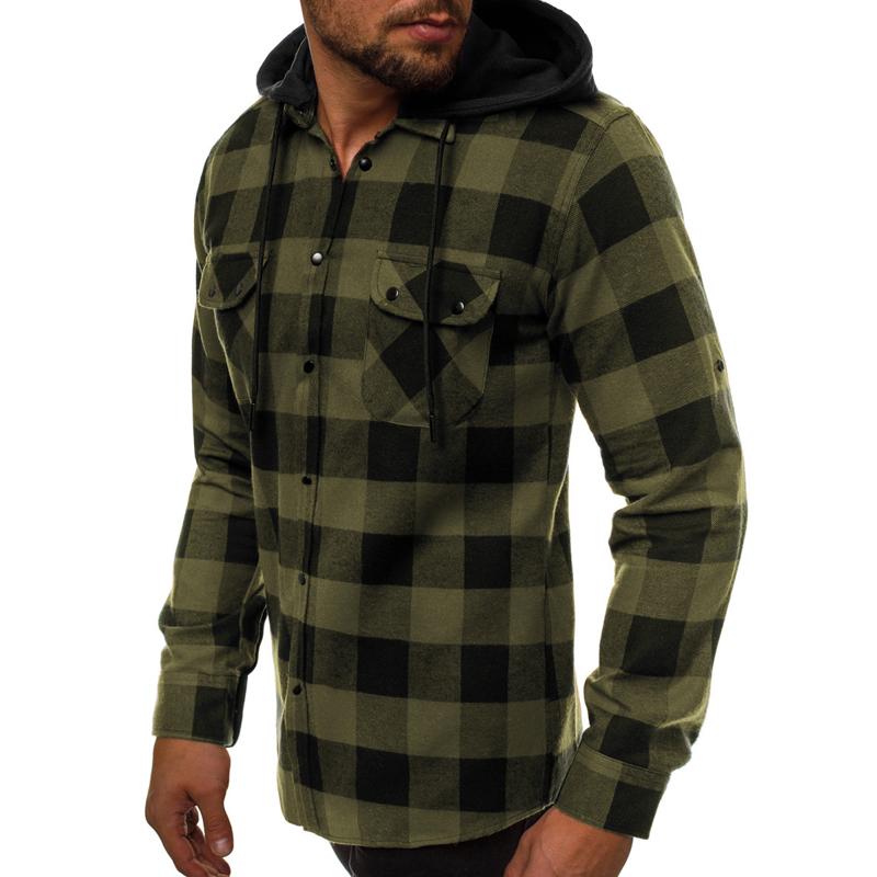 Men's Vintage Plaid Hooded Shirt 22425658X