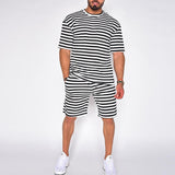 Men's Casual Striped Short -Sleeved Sports Set 85014920Y