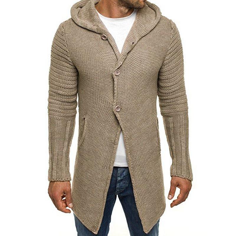 Langermet hette for menn med middels lengde strikket cardigan 90721661M