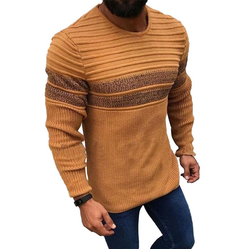 Men's Casual Crew Neck Colorblock Long Sleeve Pullover Knitwear 67038571M