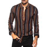 Men's Casual Lapel Stripe Slim Long Sleeve Shirt 84139040M