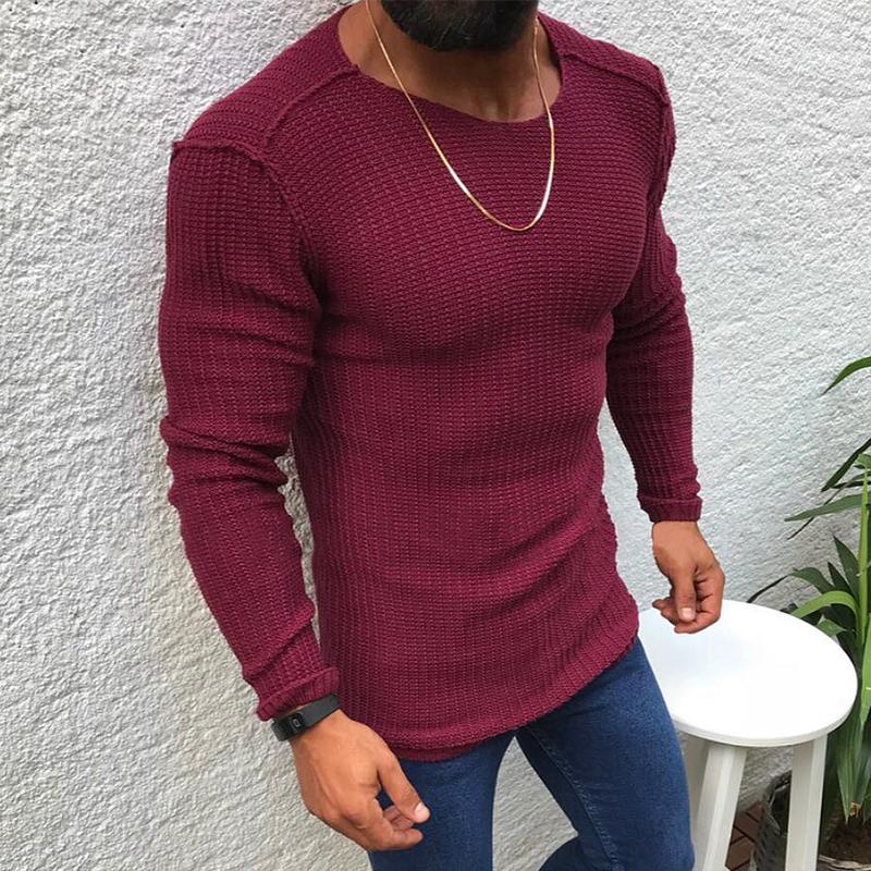 Men's Casual Slim Round Neck Long Sleeve Knitted Sweater 78200361M