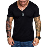 Men's Solid Color V-neck Pullover T-shirt 34484753X