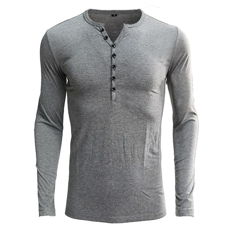 Men's Long Sleeve Solid Color Henley Shirt 70774605X