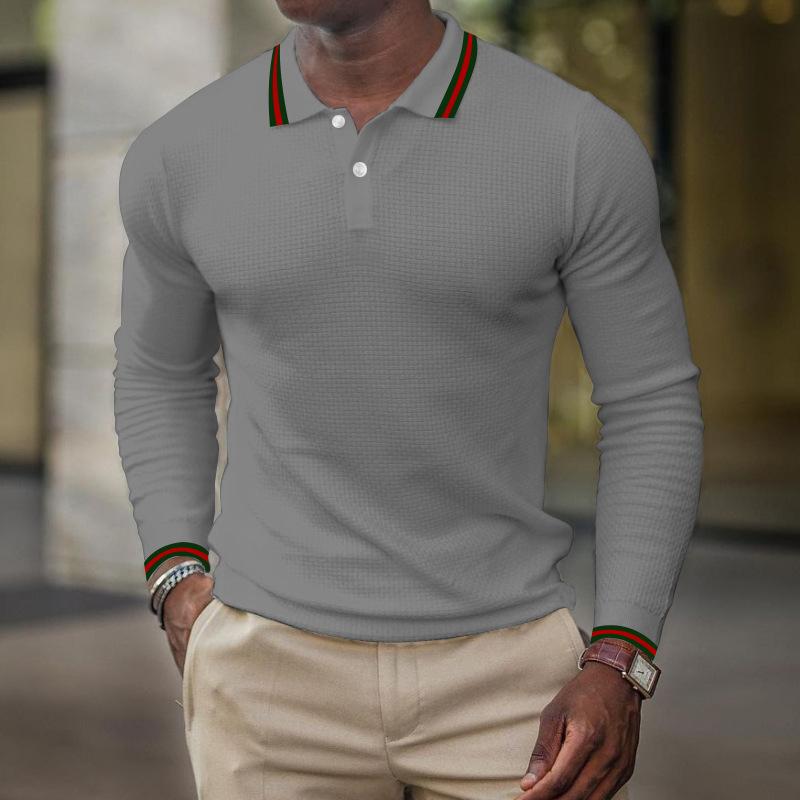 Men's Solid Color Long Sleeve Polo T-Shirt 75988387Y