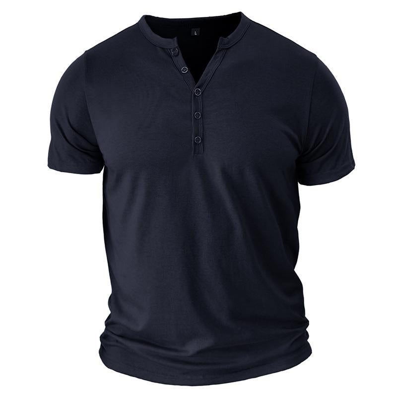Men's Casual Solid Color Button V Neck Henley Short Sleeve T-Shirt 38391457Y