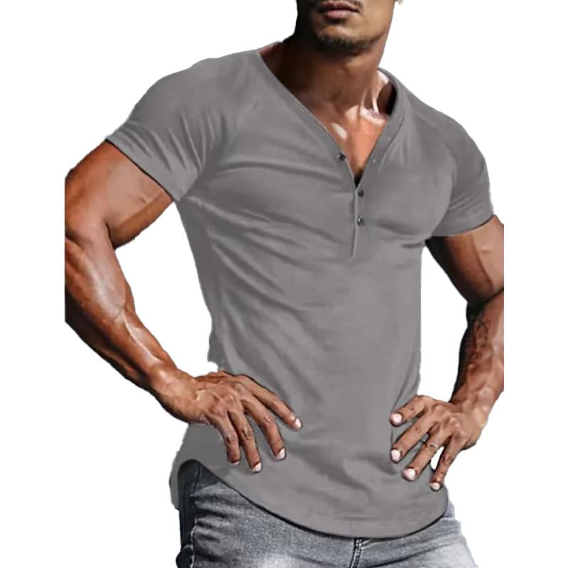 Men's V-neck Solid Color Casual Short-sleeved T-shirt 45537282X