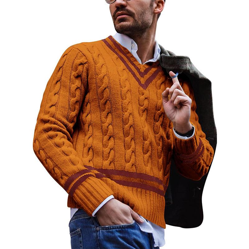 Men's V-Neck Striped Colorblock Knit Sweater 46504810M