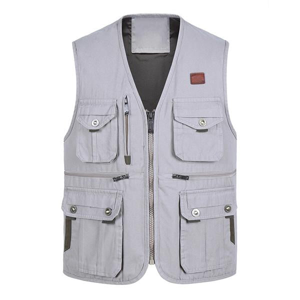 Mens Cotton Outdoor Multi-Pocket Casual Vest 32497248M Light Grey / S Vests