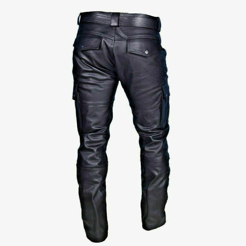 Pantalon en cuir avec ceinture décontractée vintage pour homme (ceinture exclue) 04018447M