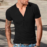 Men's Henley Crew Neck Short Sleeve T-Shirt 66405442X