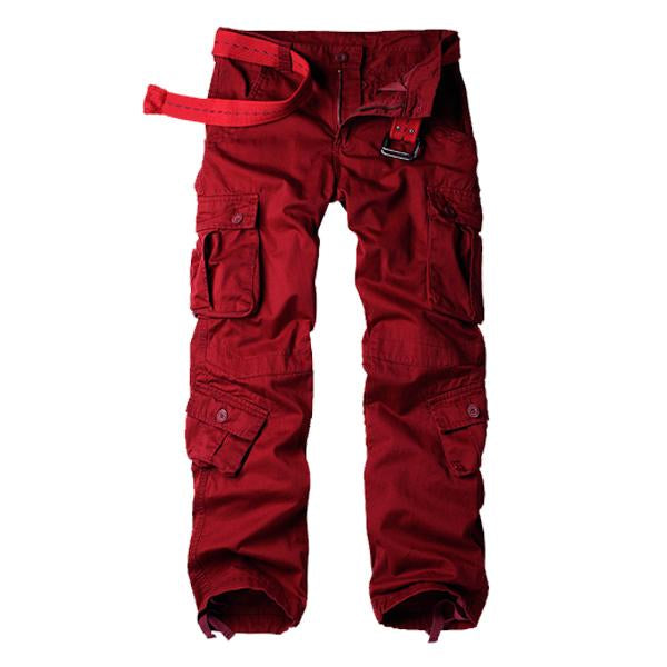 Outdoor Multi-Pocket Loose Cargo Pants (Without Belt) Burgundy / S Pants