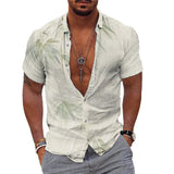 Men's Hawaiian Bamboo Print Short Sleeve Shirt 95953652X