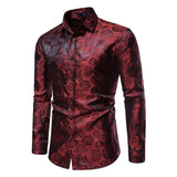 Men's Vintage Rose Print Slim Fit Long Sleeve Shirt 91803014M