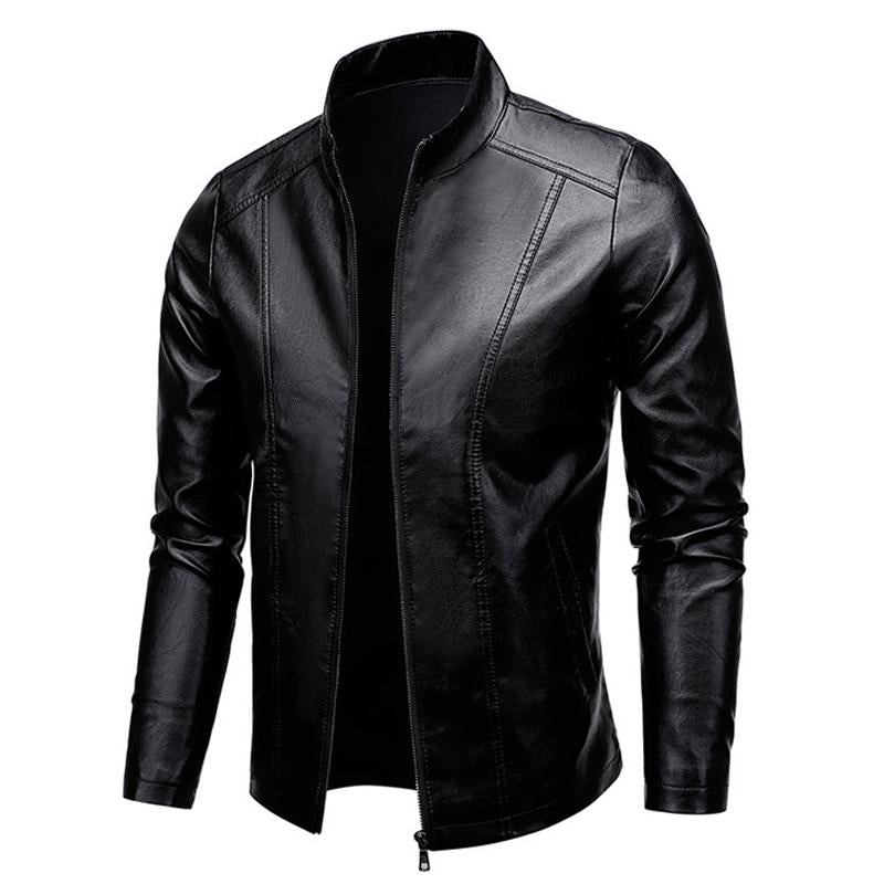 Men's Stand Collar Zip Leather Jacket 28307494X