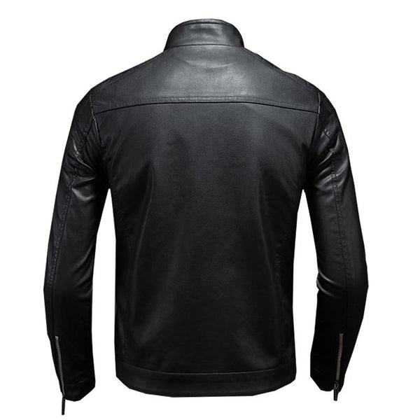 Men's Classic Stand Collar Leather Biker Jacket 17183059X
