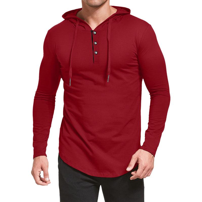 Men's Casual Round Neck Button Loose Long Sleeve Hooded T-Shirt 14365821M