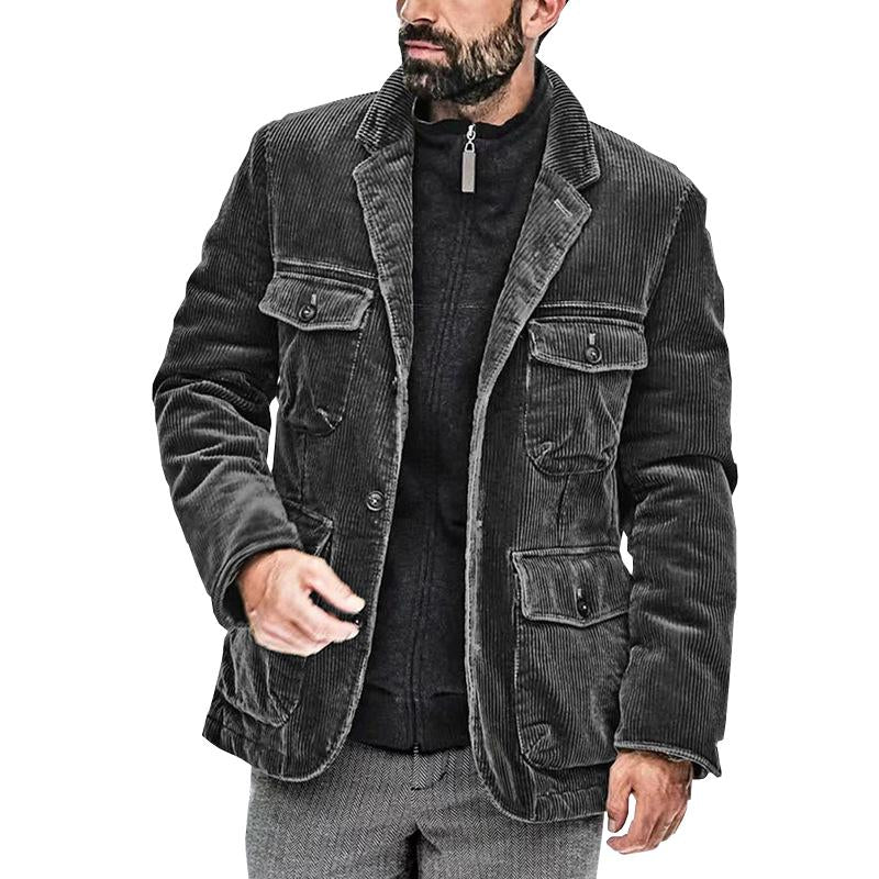 Veste multi-poches à revers pour homme de couleur unie 06596075X