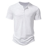 Men's Slub Cotton Henley Collar Short Sleeve T-shirt 84671002Z