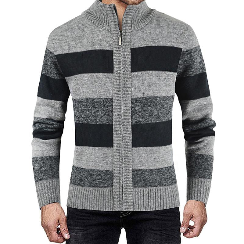 Men's Colorblock Stand Collar Cardigan Knit Jacket 13151620X