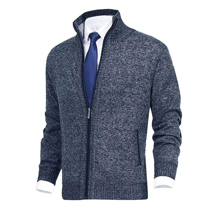 Einfarbiger Strickjacke mit Stehkragen für Herren 70313014X